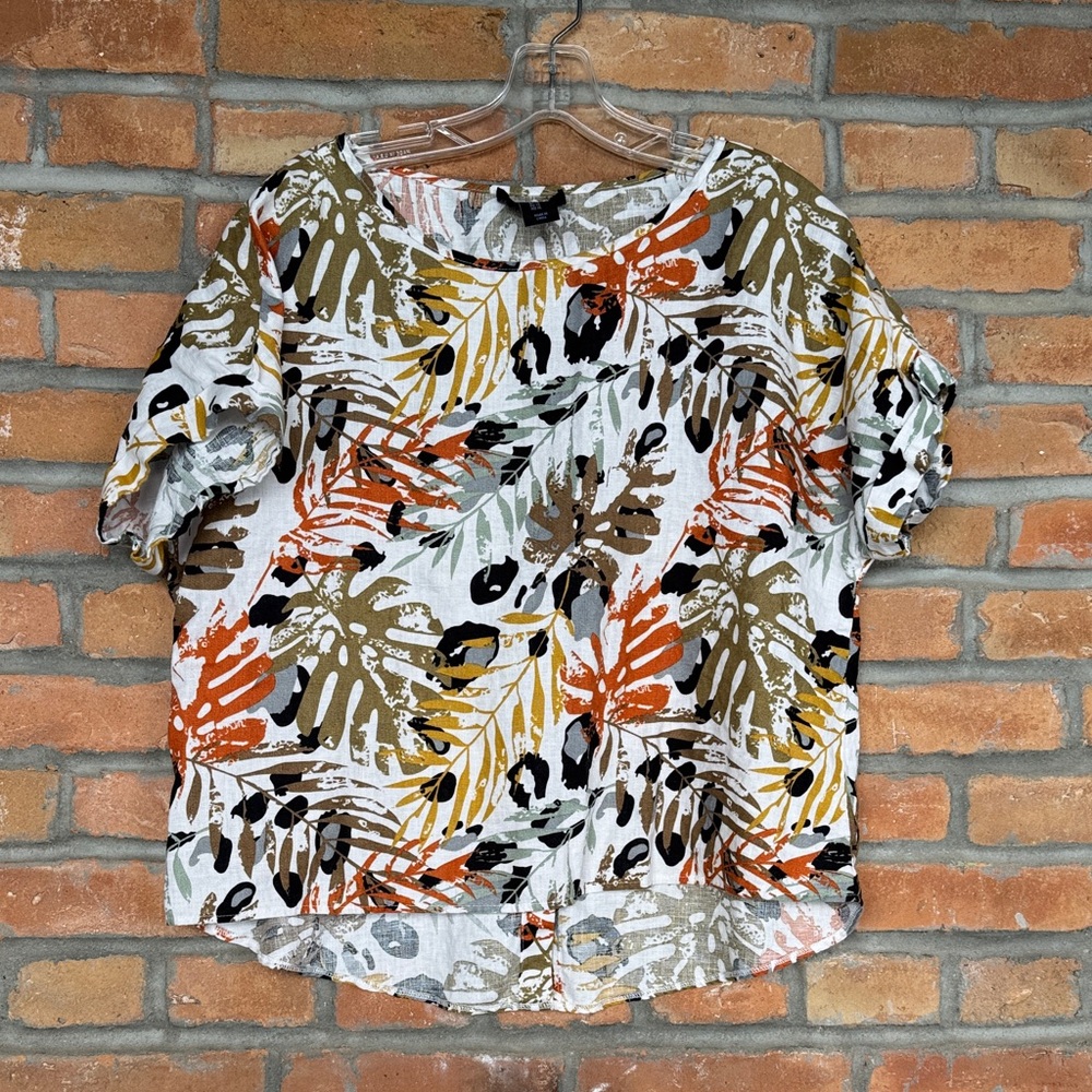 Tahari Multicolor Leaf Print Blouse